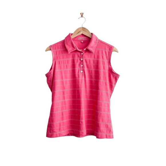 Nike Golf Womens Athletic Top Fit Dry Collared Sleeveless Stripes Pink Large - Picture 1 of 6